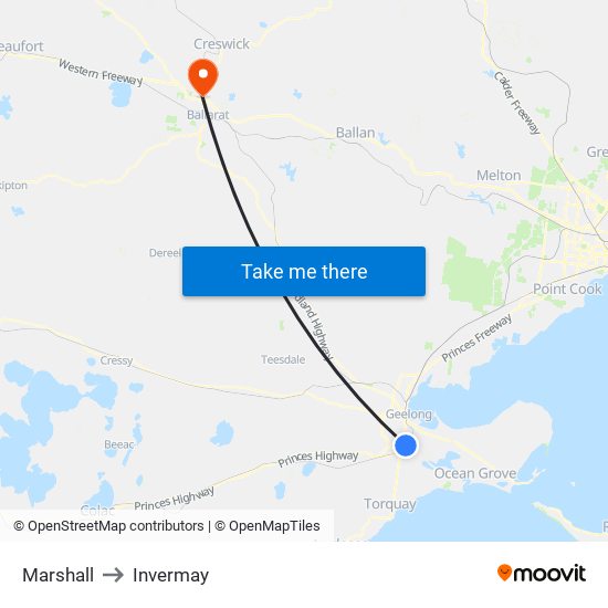 Marshall to Invermay map