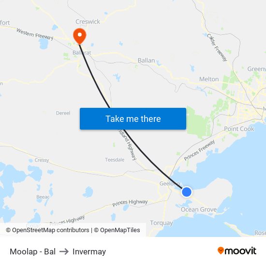 Moolap - Bal to Invermay map