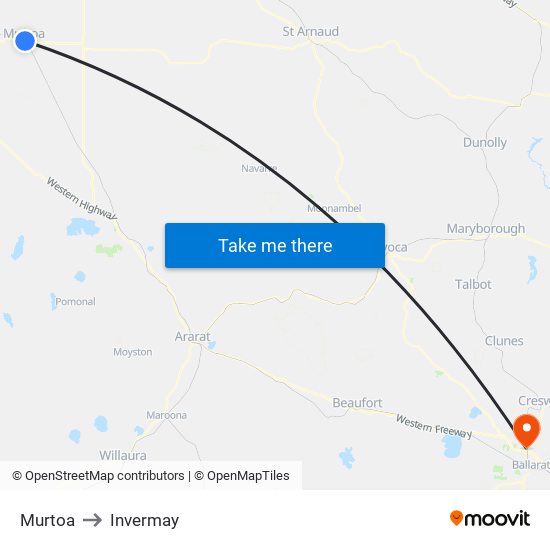 Murtoa to Invermay map