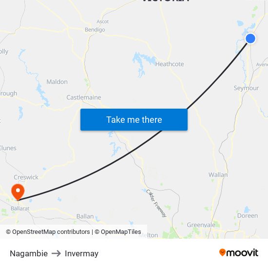 Nagambie to Invermay map