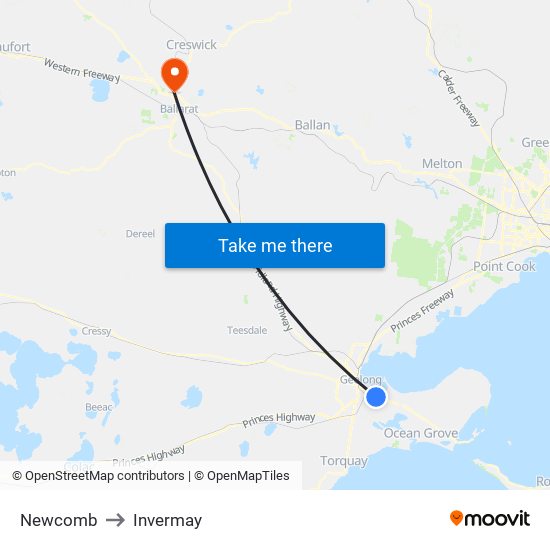 Newcomb to Invermay map