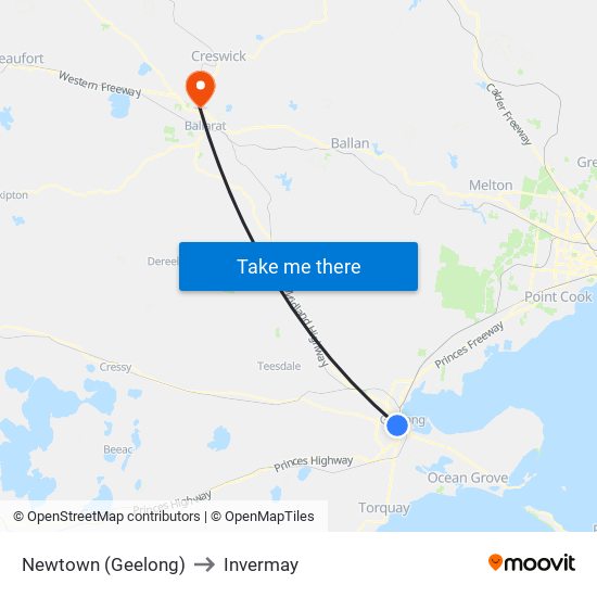 Newtown (Geelong) to Invermay map