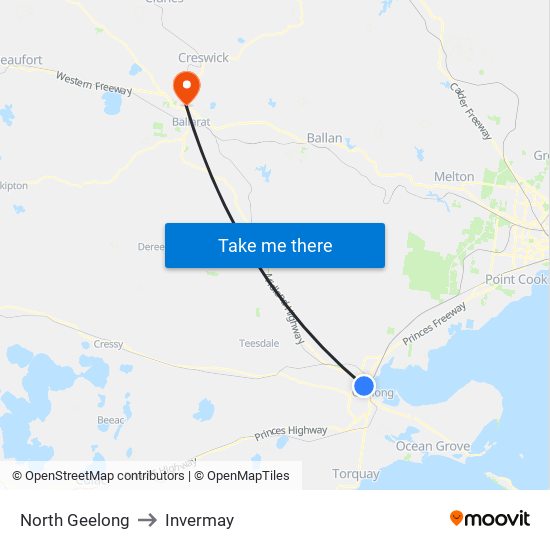 North Geelong to Invermay map