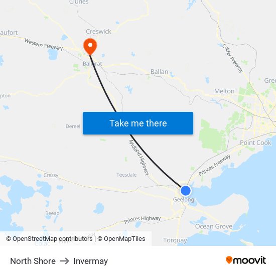 North Shore to Invermay map