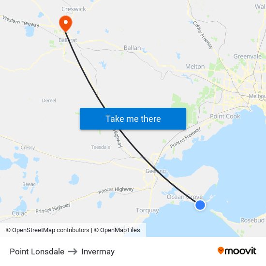 Point Lonsdale to Invermay map