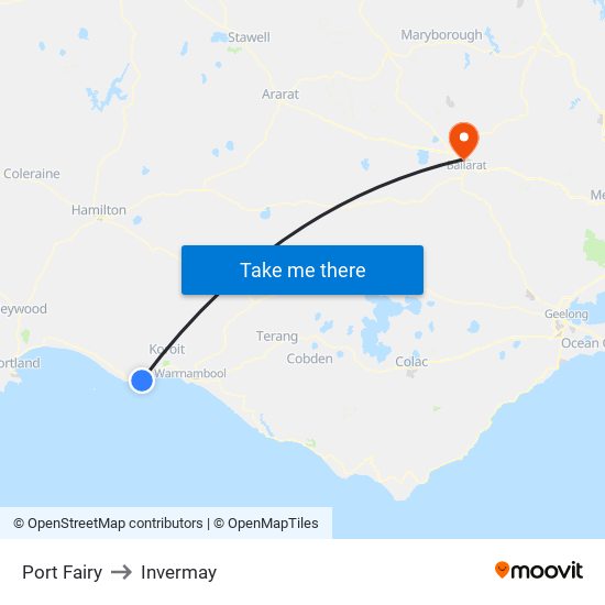 Port Fairy to Invermay map