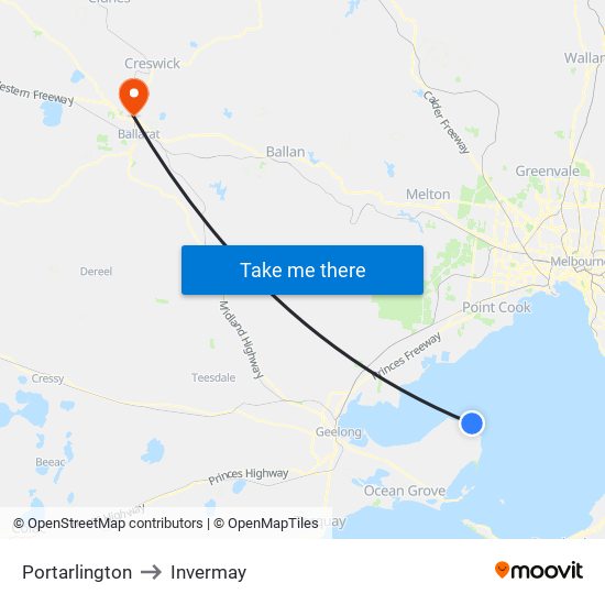 Portarlington to Invermay map