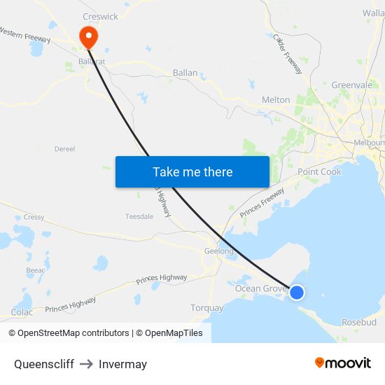 Queenscliff to Invermay map