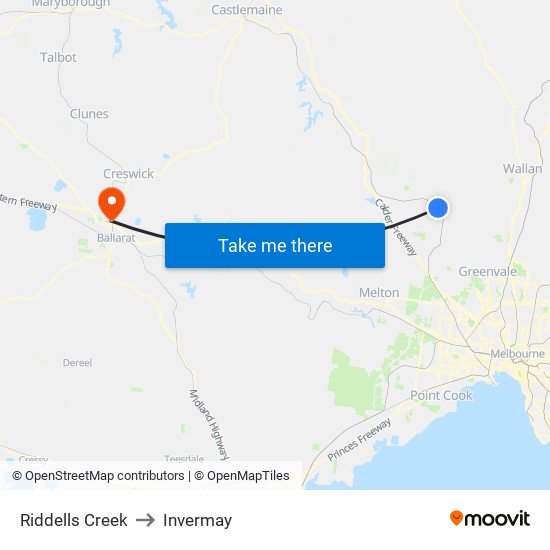 Riddells Creek to Invermay map