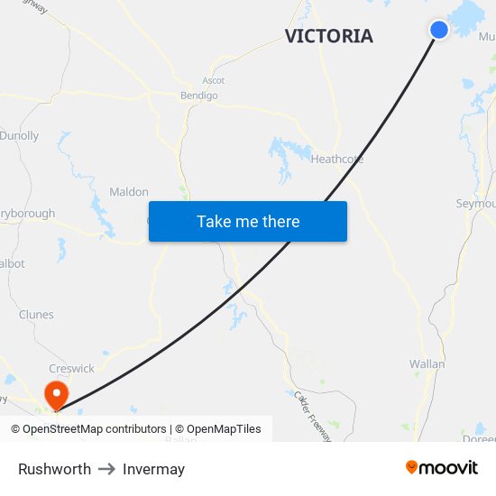 Rushworth to Invermay map