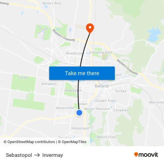 Sebastopol to Invermay map