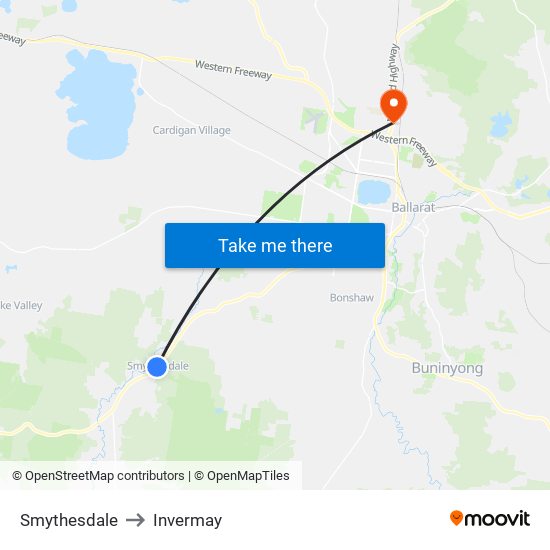 Smythesdale to Invermay map