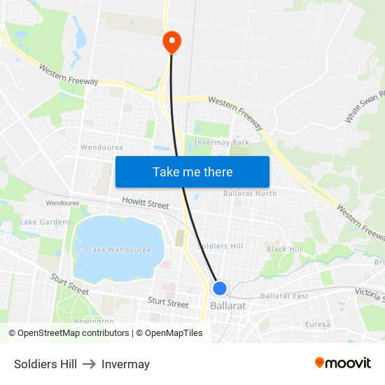 Soldiers Hill to Invermay map