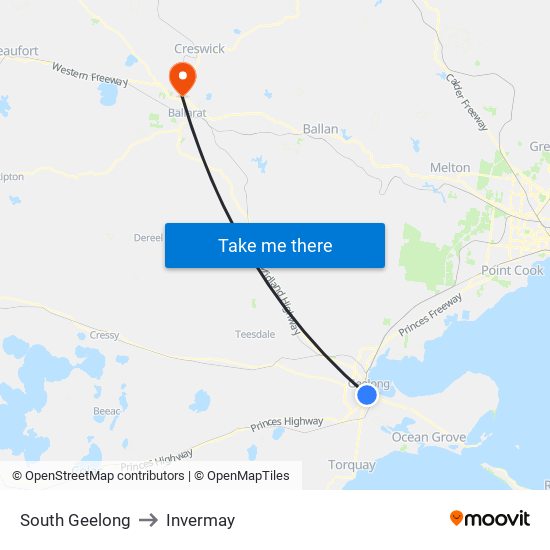 South Geelong to Invermay map