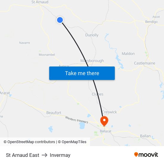 St Arnaud East to Invermay map