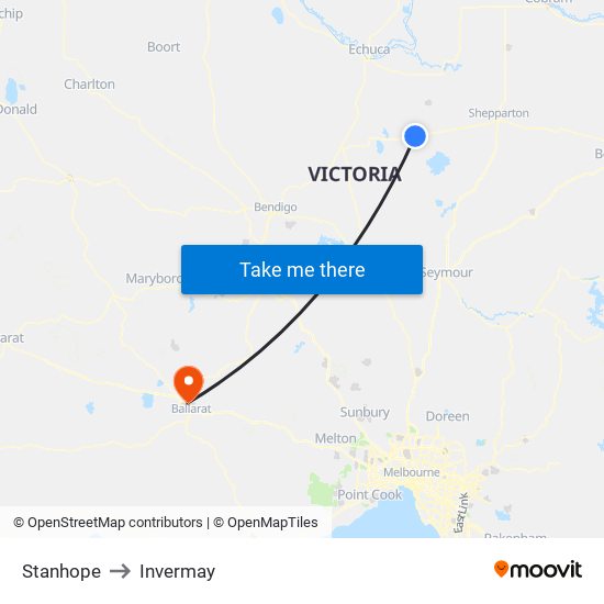 Stanhope to Invermay map