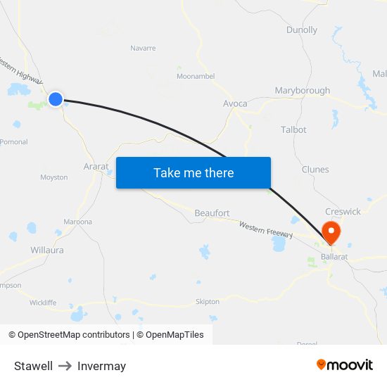 Stawell to Invermay map