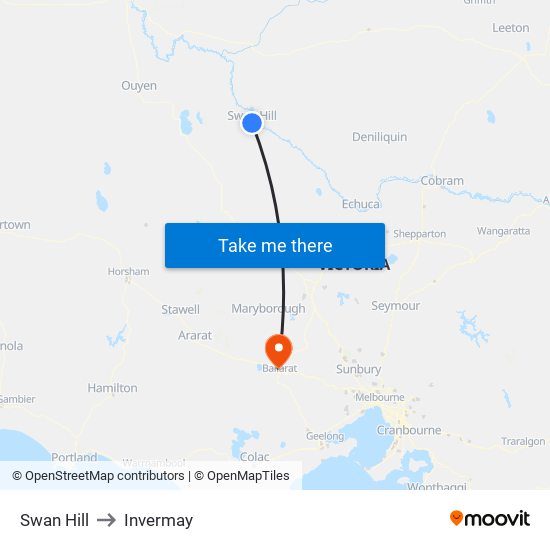 Swan Hill to Invermay map