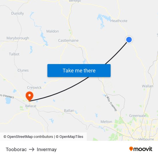 Tooborac to Invermay map