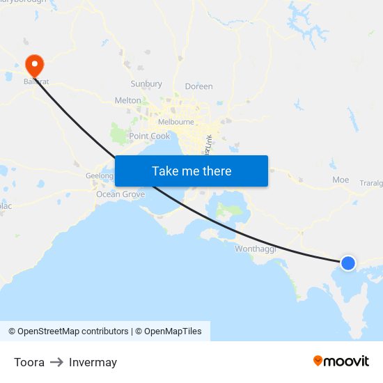 Toora to Invermay map