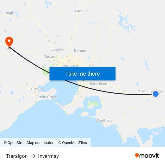Traralgon to Invermay map