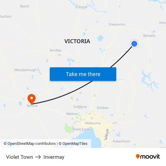 Violet Town to Invermay map