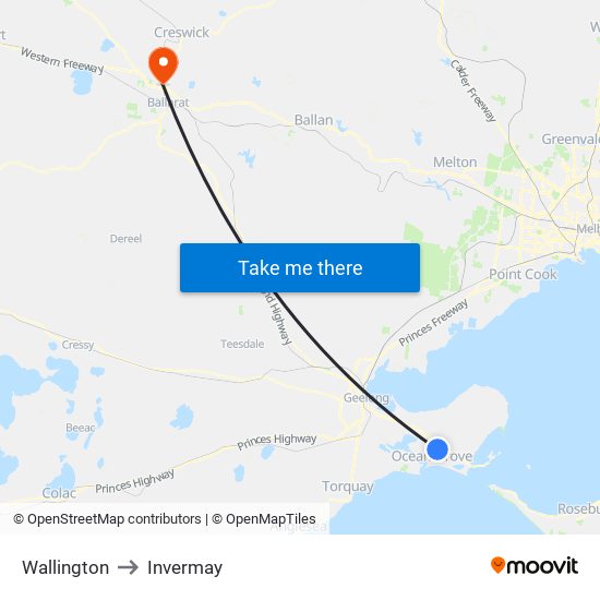 Wallington to Invermay map