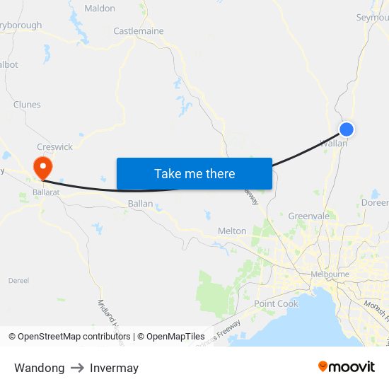 Wandong to Invermay map