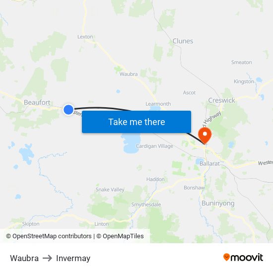 Waubra to Invermay map