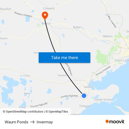 Waurn Ponds to Invermay map