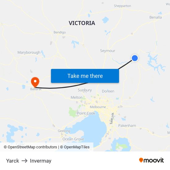 Yarck to Invermay map