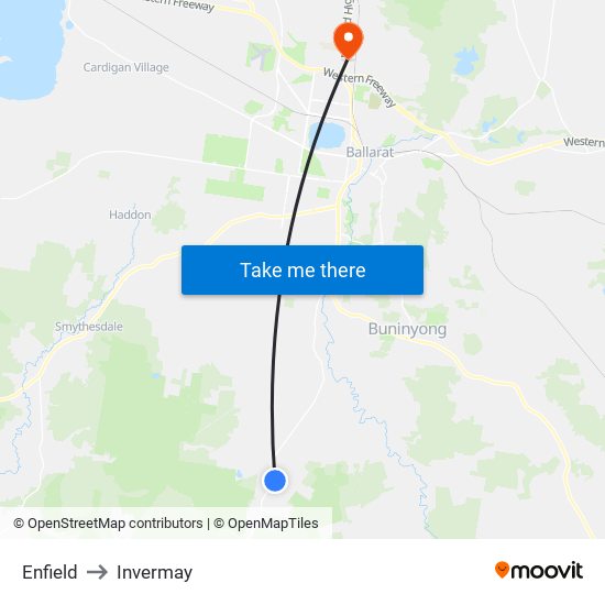 Enfield to Invermay map