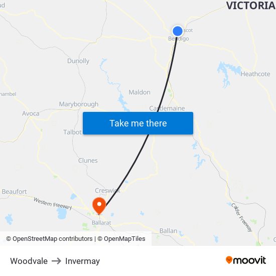 Woodvale to Invermay map