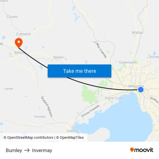 Burnley to Invermay map