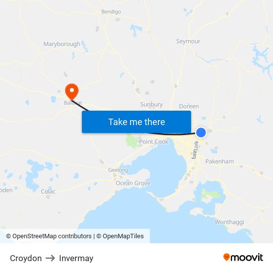 Croydon to Invermay map