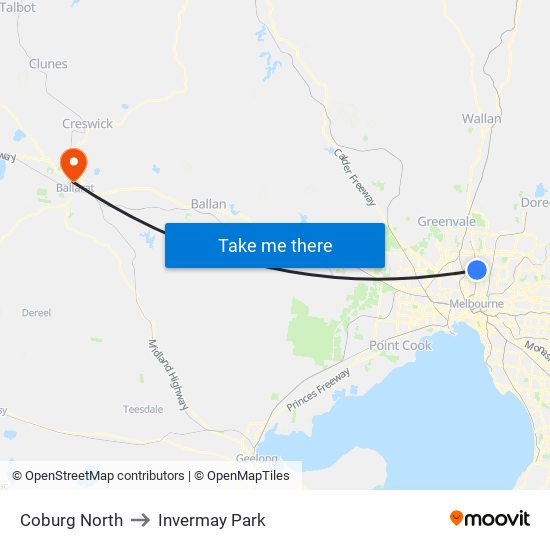 Coburg North to Invermay Park map