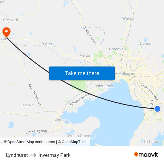 Lyndhurst to Invermay Park map