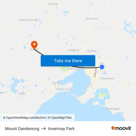 Mount Dandenong to Invermay Park map