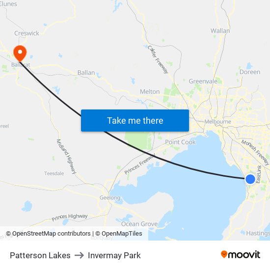 Patterson Lakes to Invermay Park map