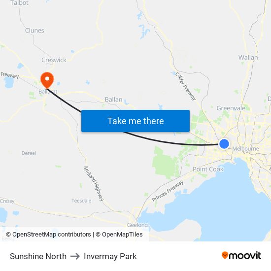 Sunshine North to Invermay Park map