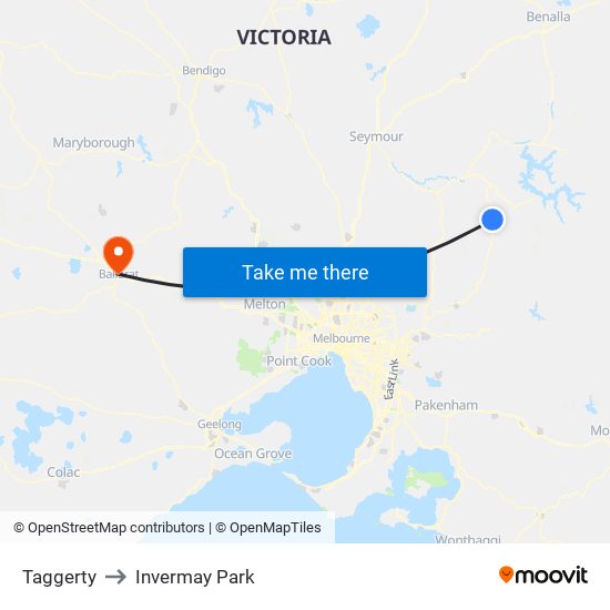 Taggerty to Invermay Park map