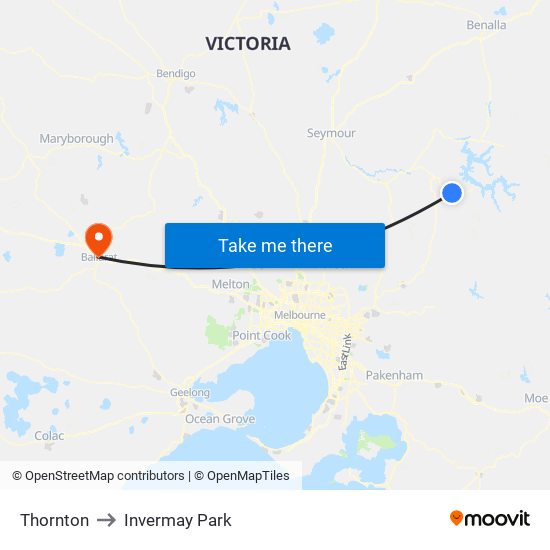 Thornton to Invermay Park map