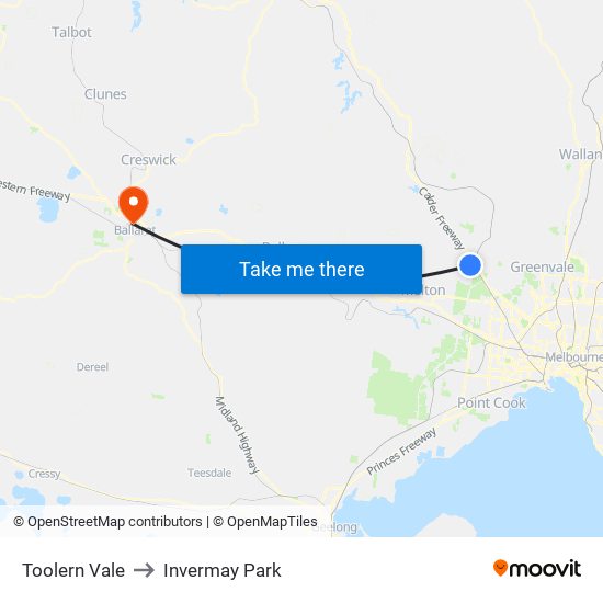 Toolern Vale to Invermay Park map
