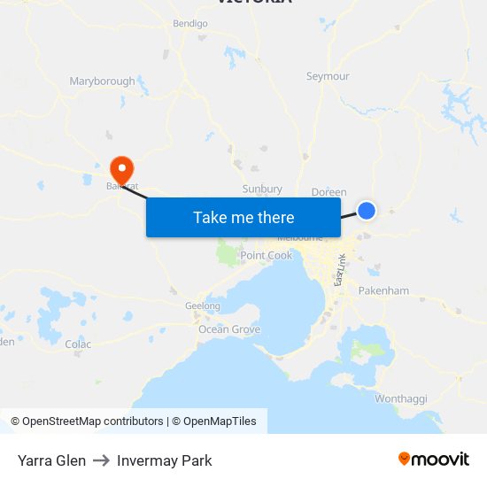 Yarra Glen to Invermay Park map