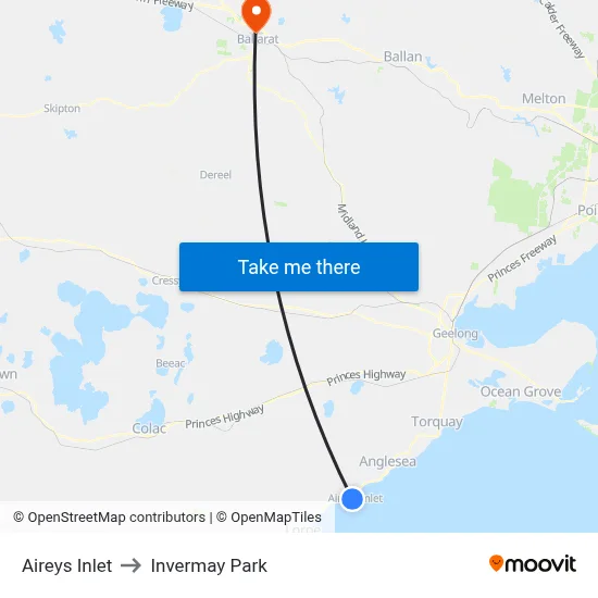Aireys Inlet to Invermay Park map