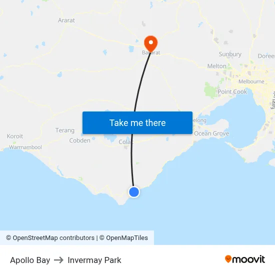 Apollo Bay to Invermay Park map