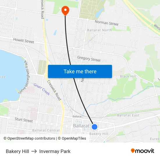 Bakery Hill to Invermay Park map