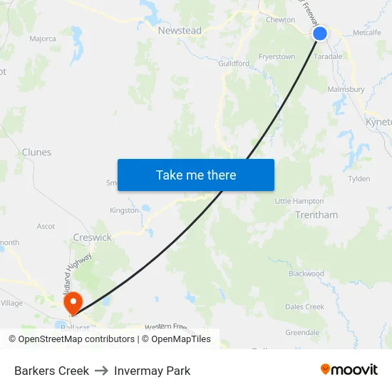 Barkers Creek to Invermay Park map