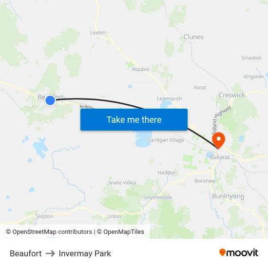 Beaufort to Invermay Park map