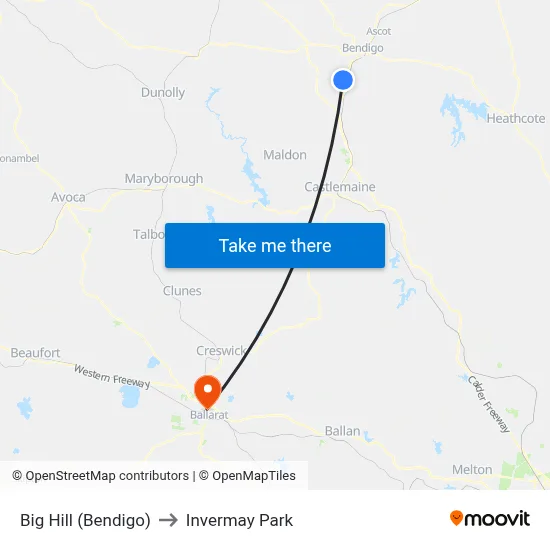 Big Hill (Bendigo) to Invermay Park map